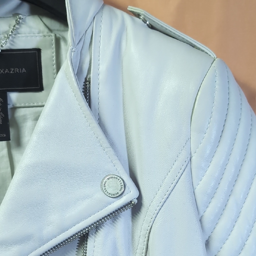 BCBGMAXAZRIA White Biker-Style Leather Jacket - Picture 5 of 16